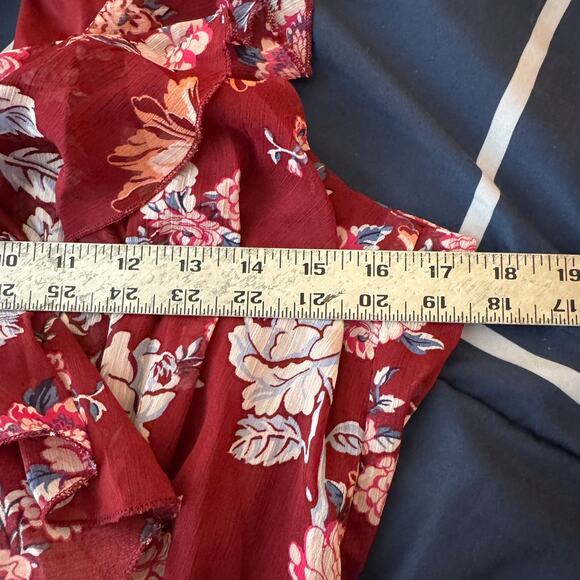 Rust Red Floral Ruffle Dress – Flowy Sleeveless Boho Sundress Size M - Picture 4 of 5